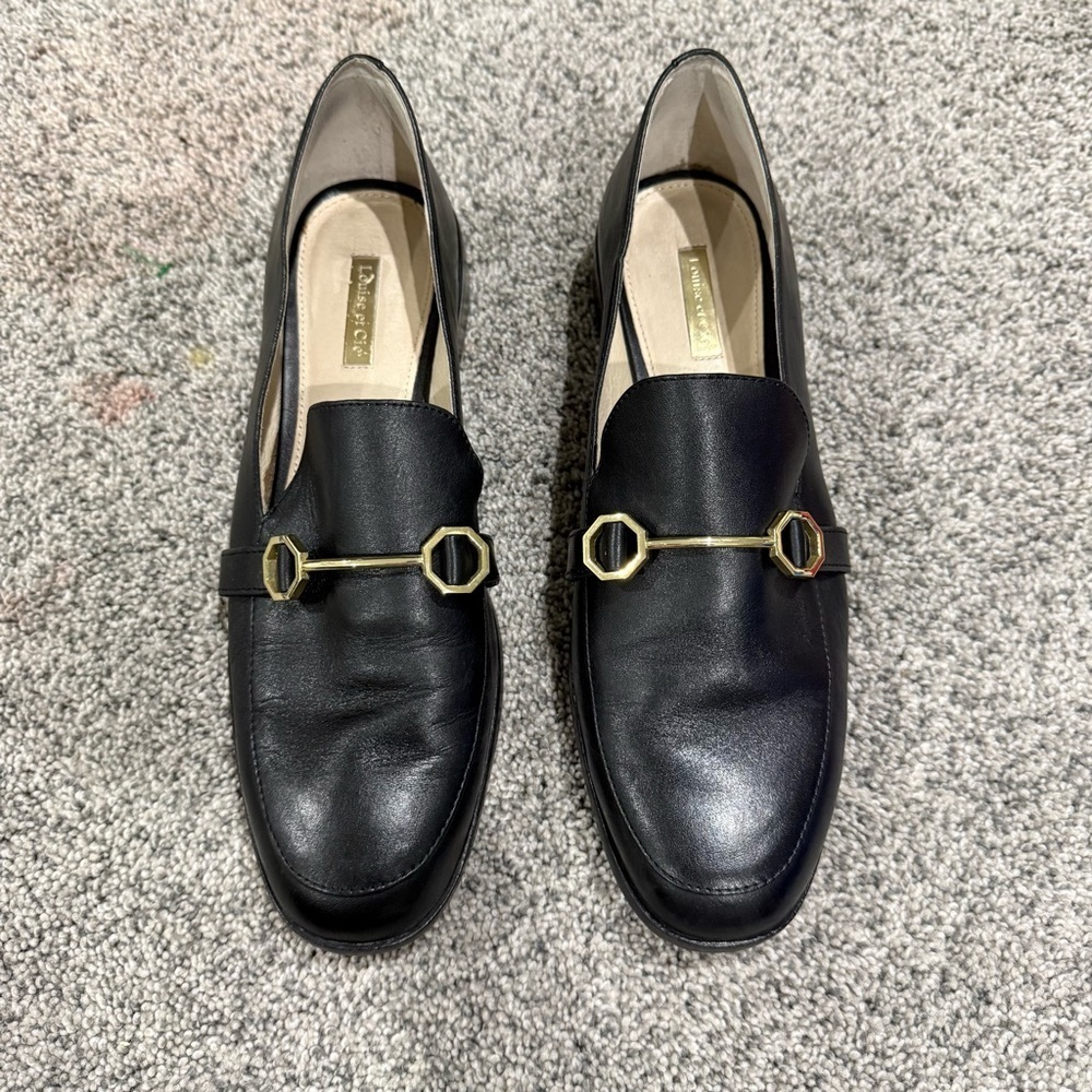 Louise Et Cie Bayne Black Genuine Leather Horsebit Gold Work Women’s US 11 M
